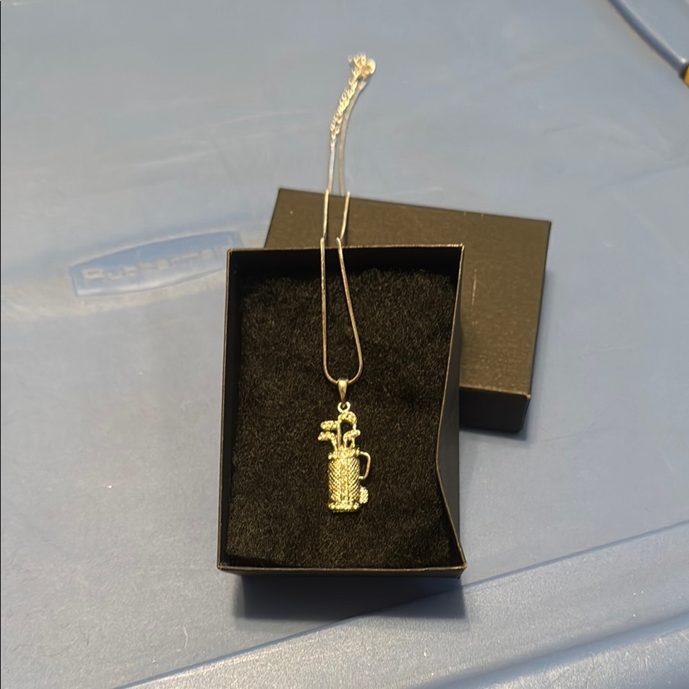 Elegant Silver Golf Bag Pendant Necklace